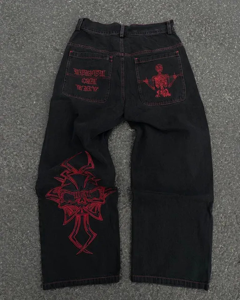 Y2K Mens Straight Leg Jeans With Skull 