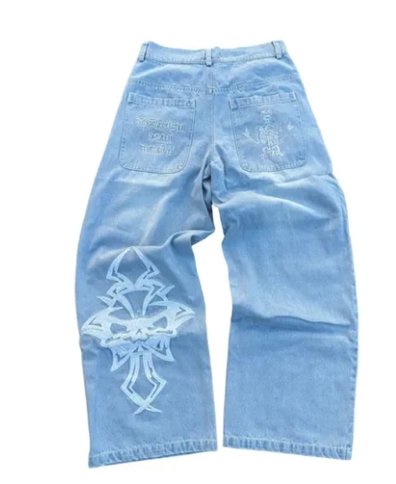 Y2K Mens Straight Leg Jeans With Skull 