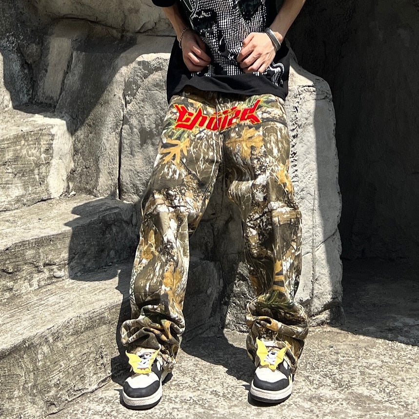 Men's Camo Cargo Pant With Red Stitching