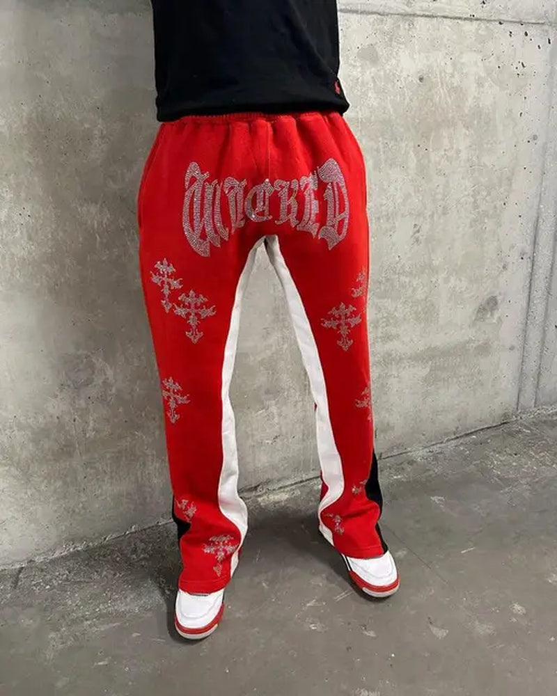 Rhinestone Lettering Pants Men's