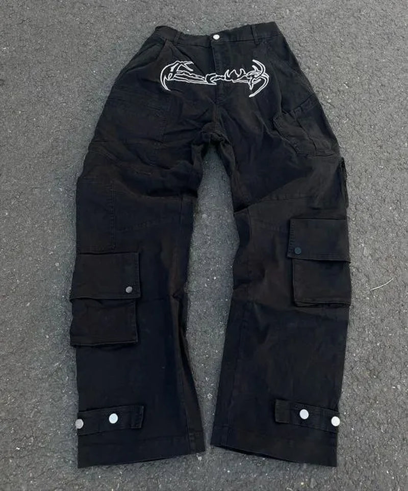 Y2K Mens Straight Leg Jeans With Skull 