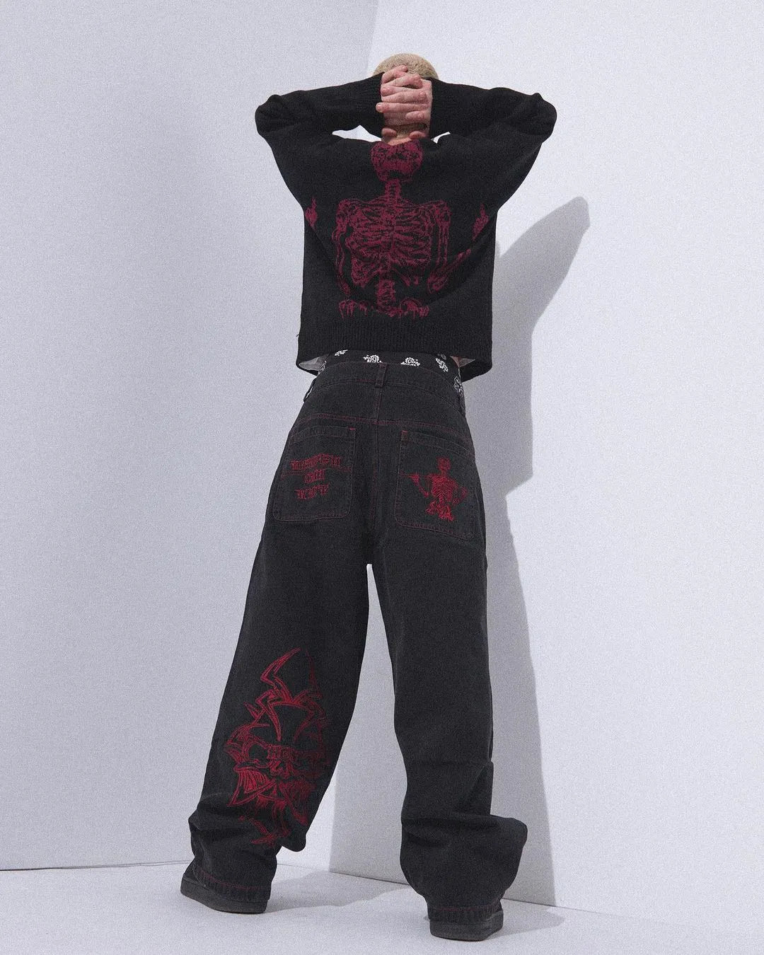 Y2K Mens Straight Leg Jeans With Skull 