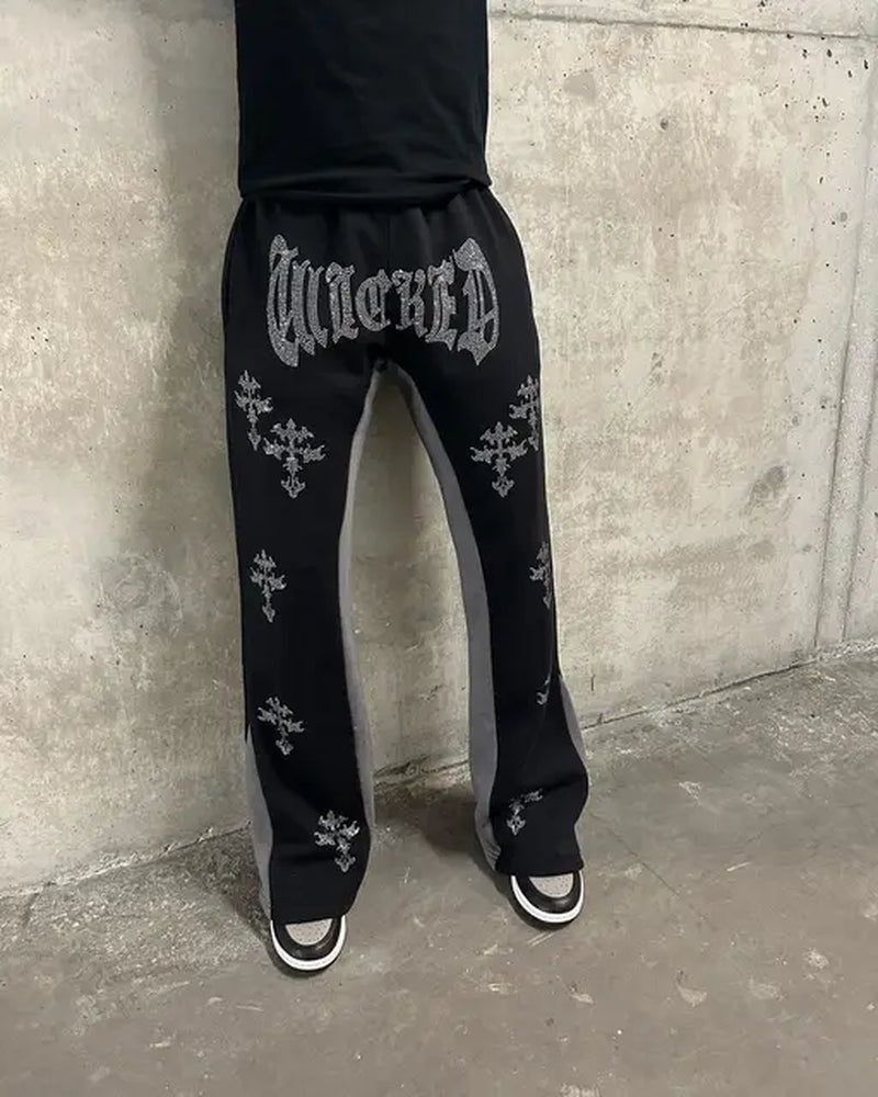 Rhinestone Lettering Pants Men's