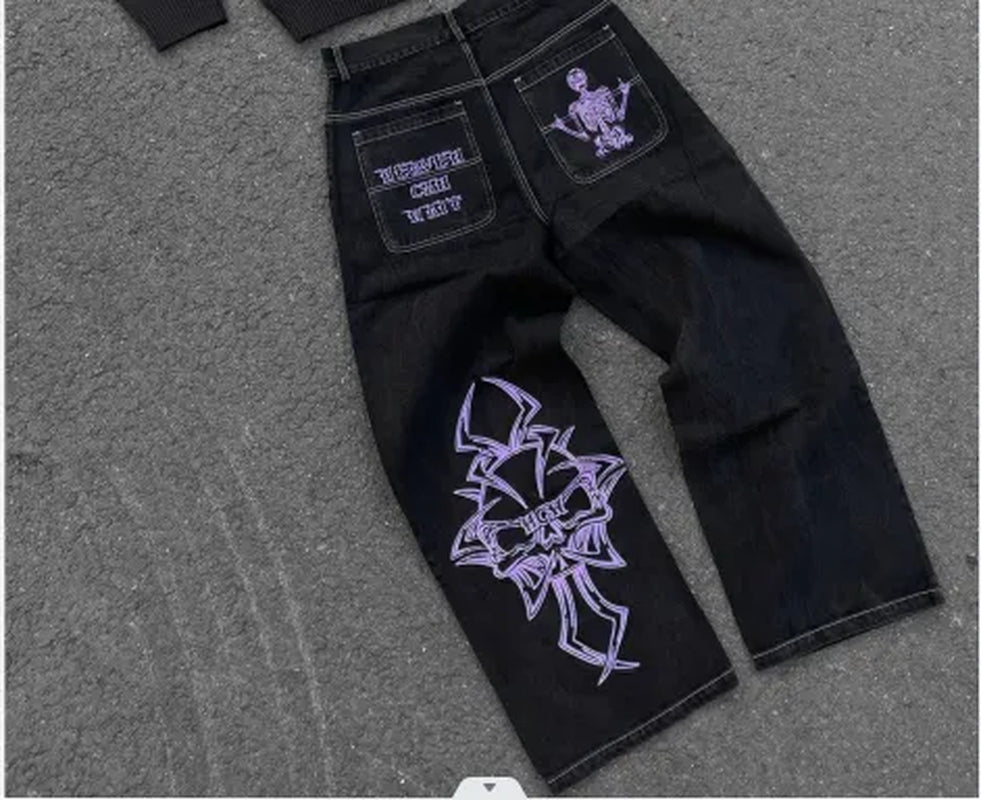 Y2K Mens Straight Leg Jeans With Skull 