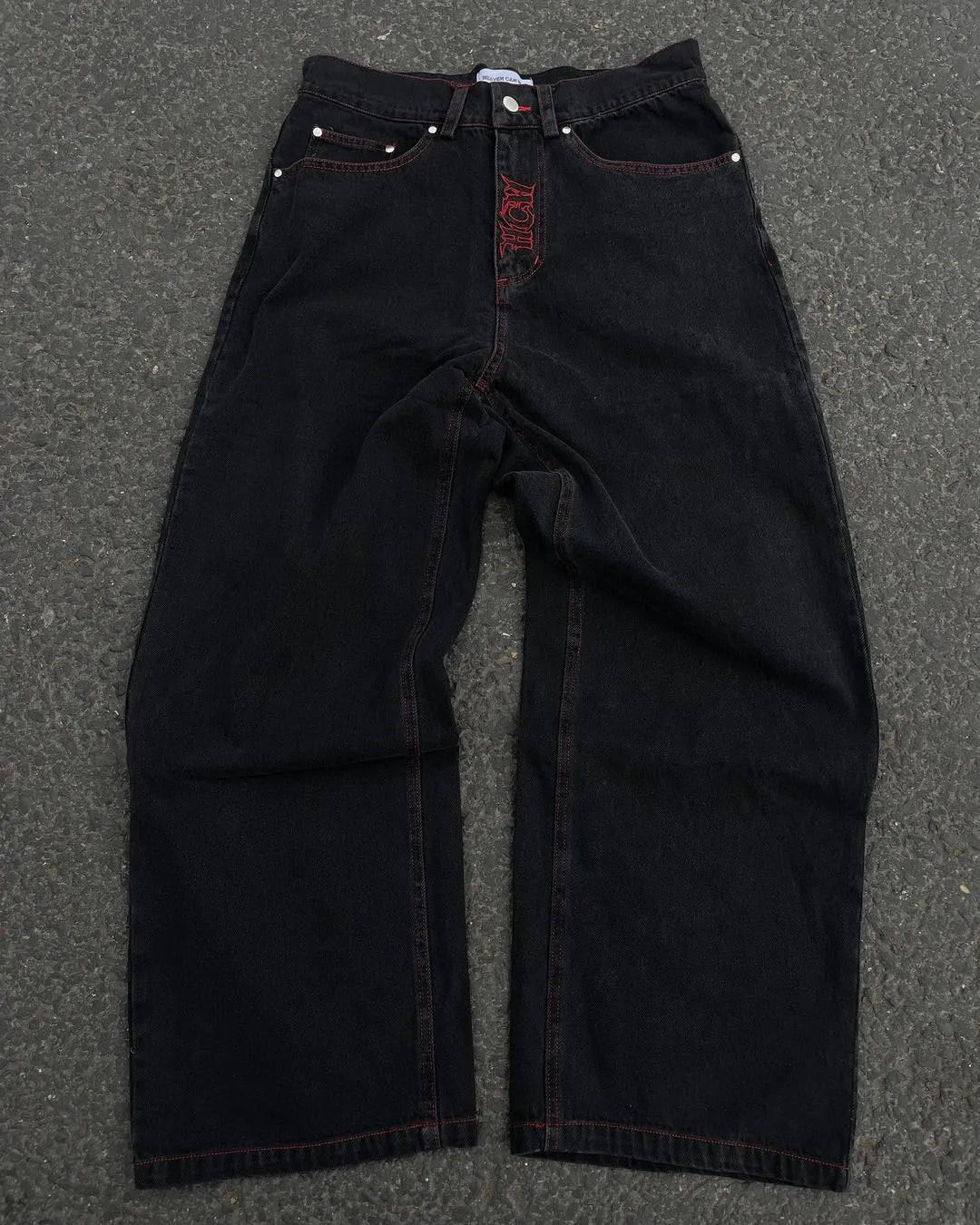 Y2K Mens Straight Leg Jeans With Skull 