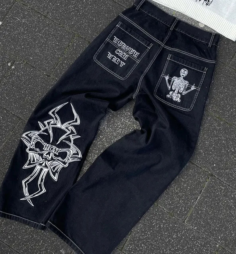 Y2K Mens Straight Leg Jeans With Skull 