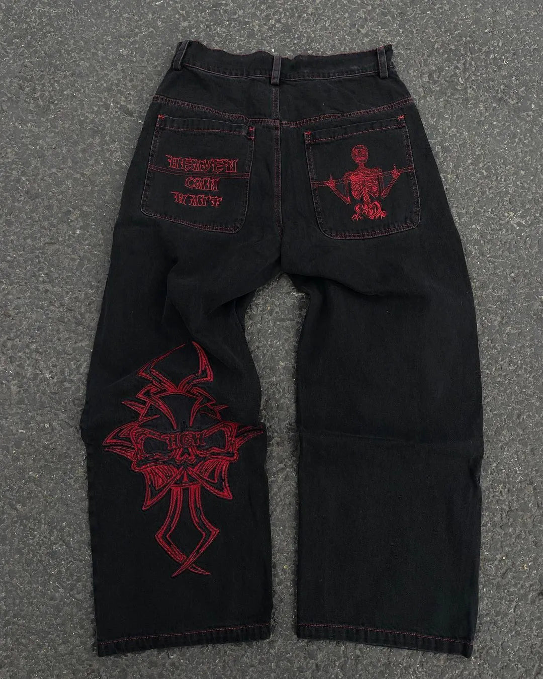 Y2K Mens Straight Leg Jeans With Skull 